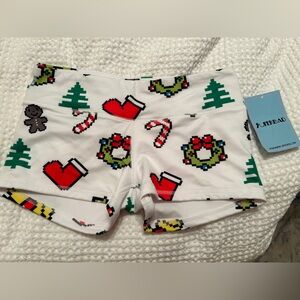 Fleo Festive White Shorts with Holiday Print